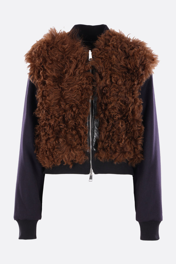 cropped reversible jacket in shearling and wool