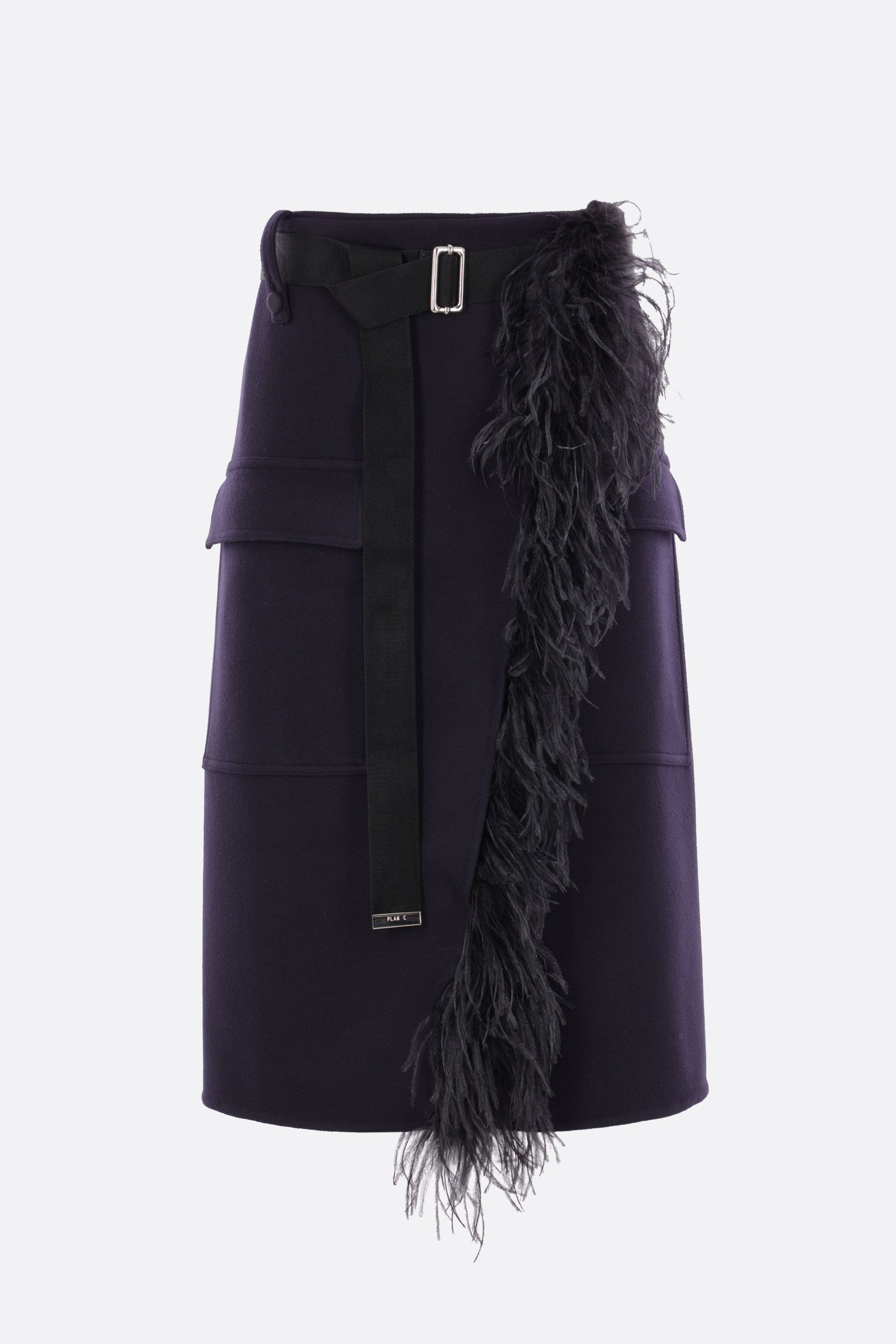 wrap skirt in wool blend with feathers