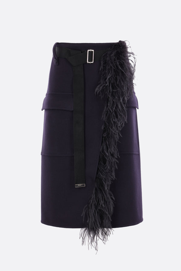 wrap skirt in wool blend with feathers