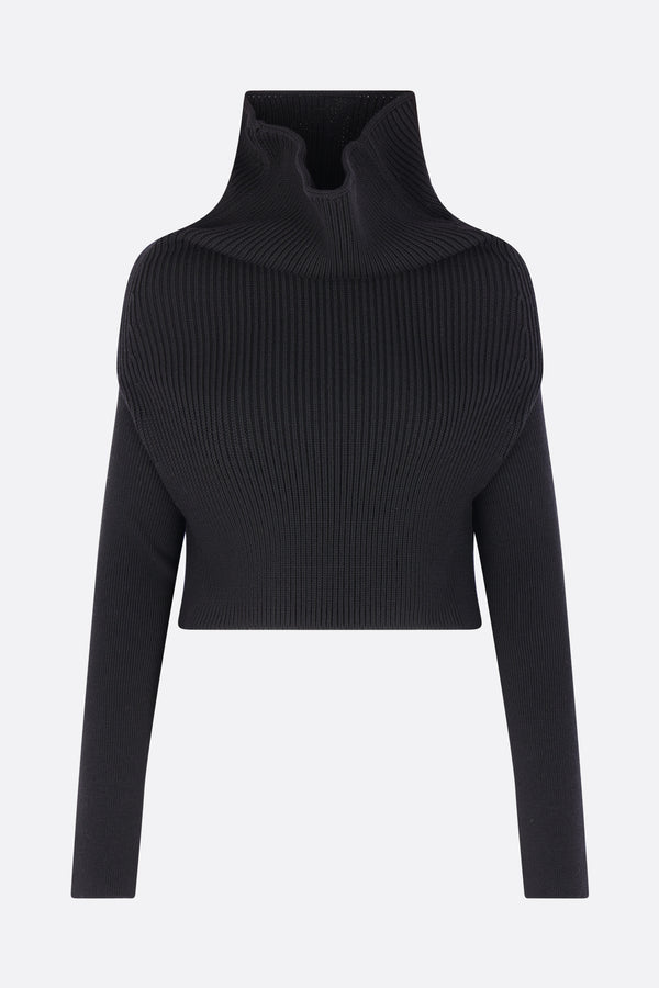 cropped sweater in rib wool