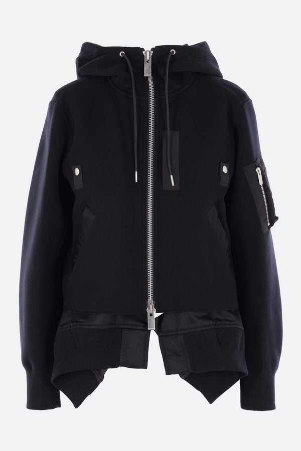 unstructured hoodie in technical jersey and nylon