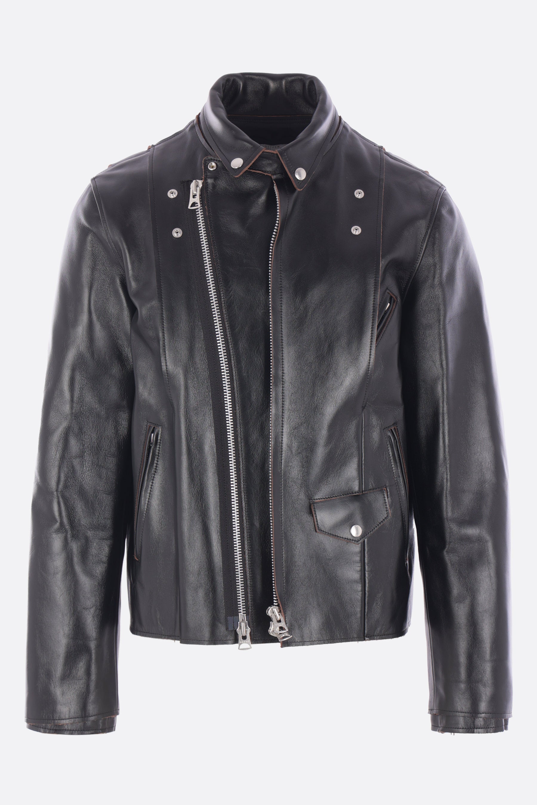 deconstructed biker jacket in leather