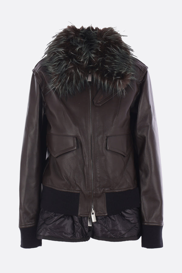 leather bomber jacket with quilted vest