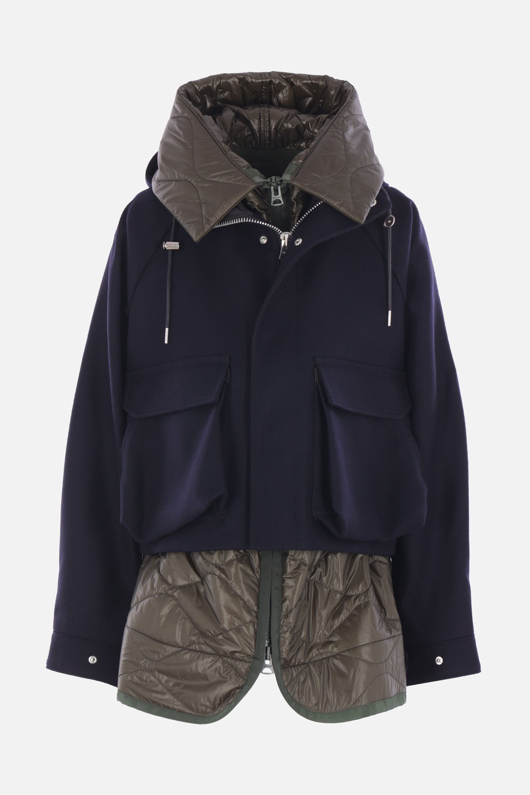 wool and quilted nylon jacket