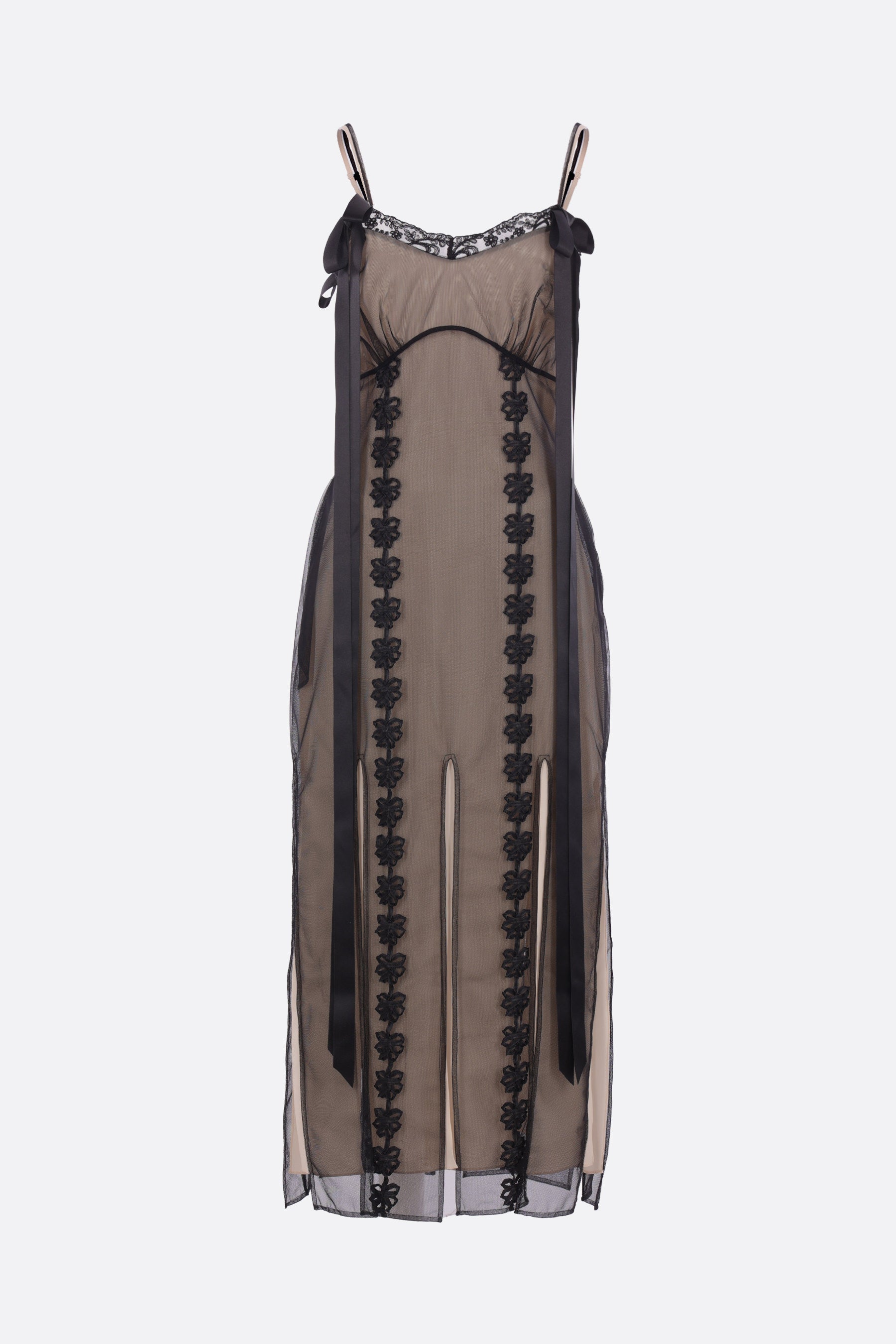 layered ribbon Daisy Chain multi slit dress