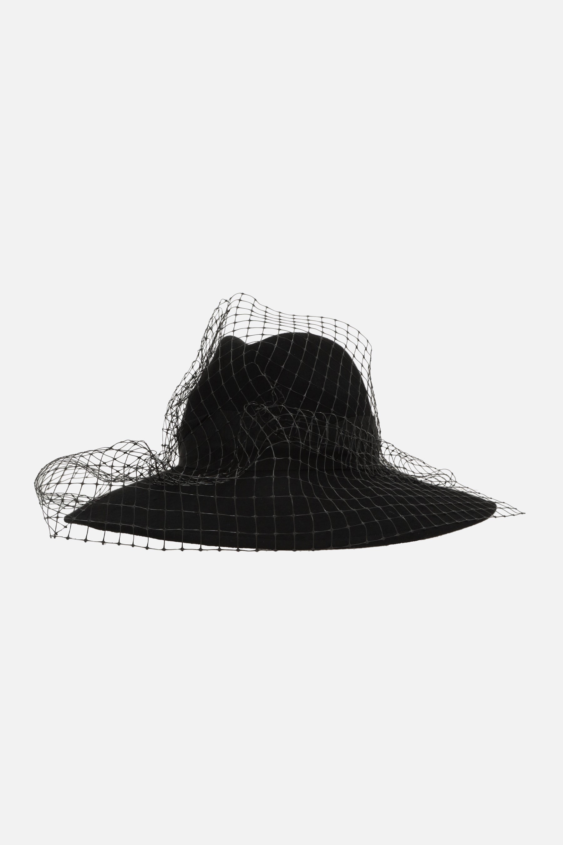 veiled fedora hat in wool felt