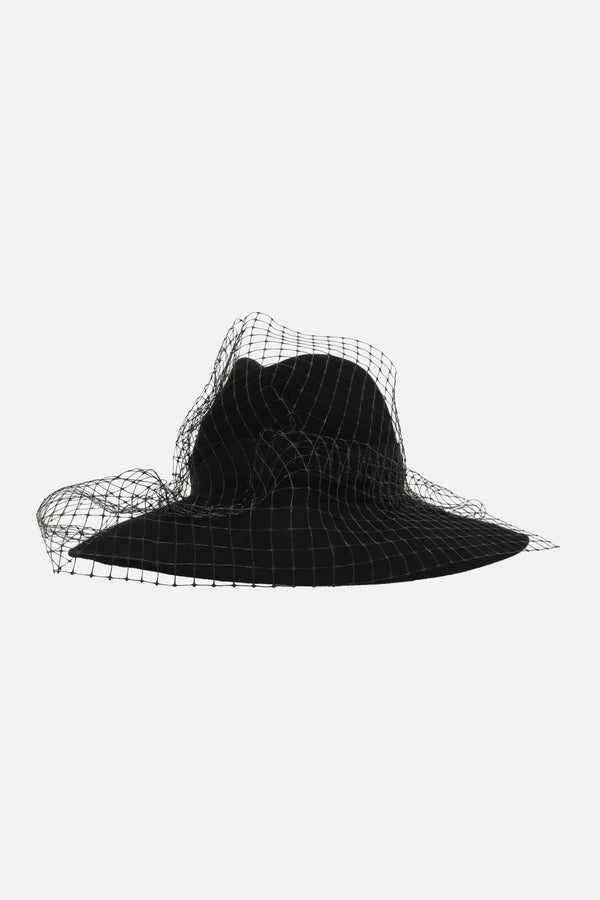 veiled fedora hat in wool felt