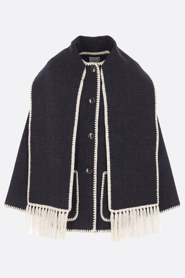 wool blend embroidered scarf jacket