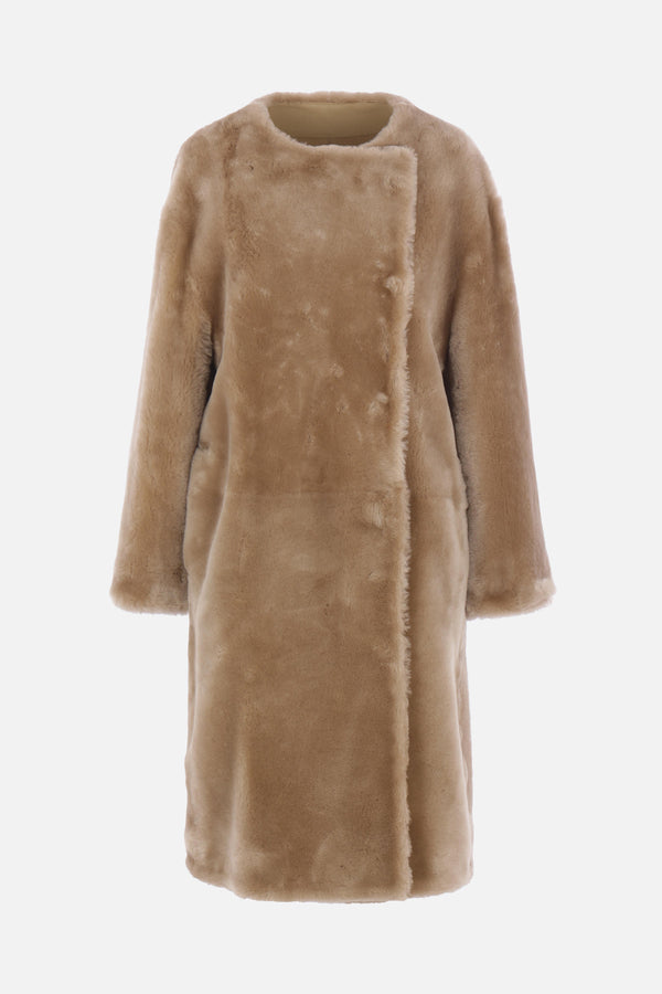 collarless shearling coat
