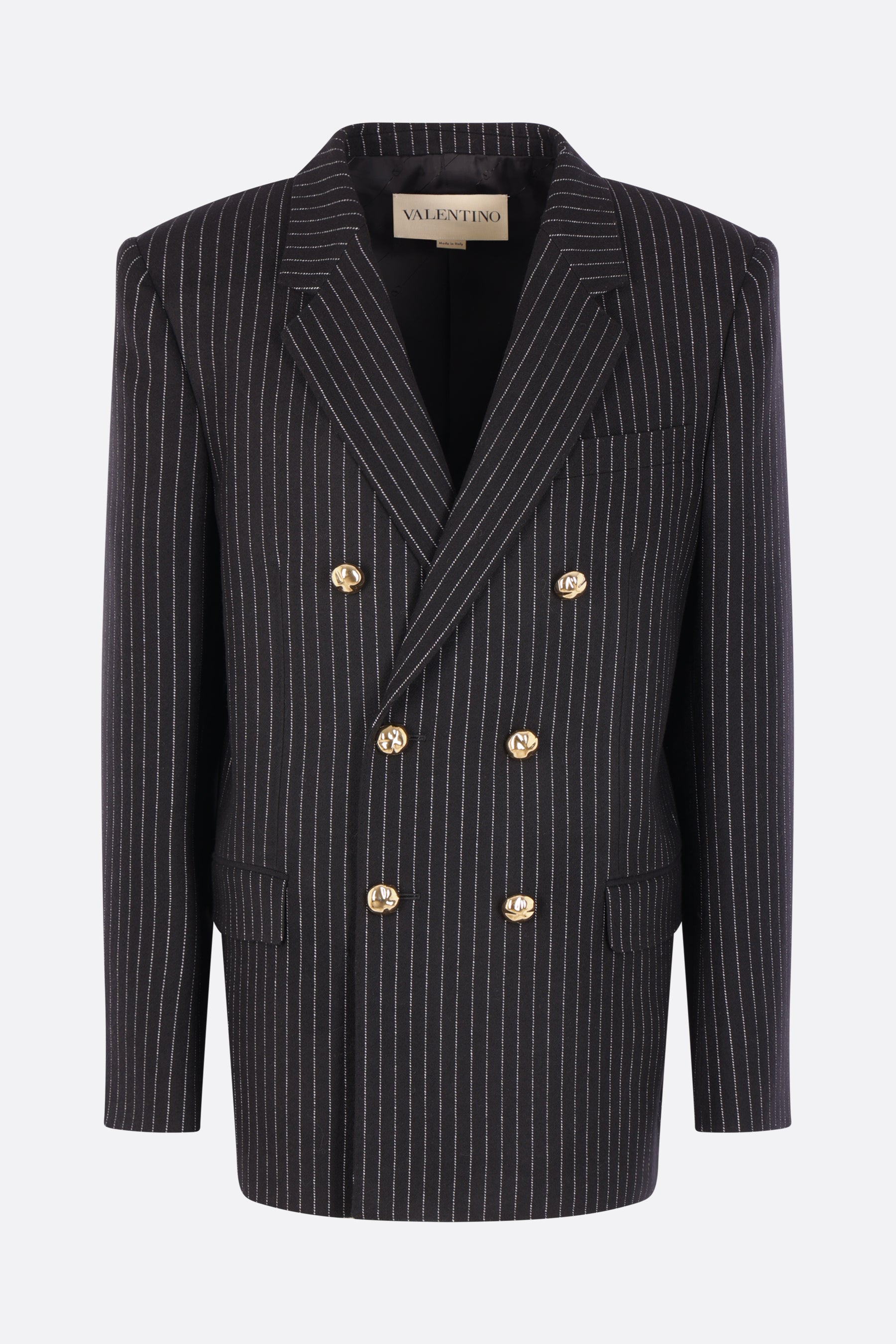 double-breasted jacket in pinstriped wool and silk