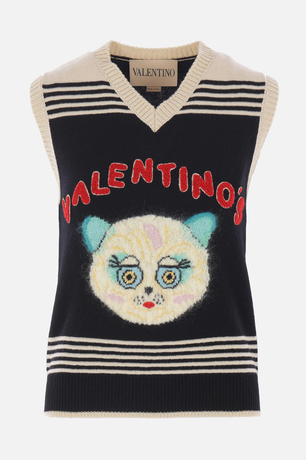 wool vest with Le Chat de la Maison embroidery