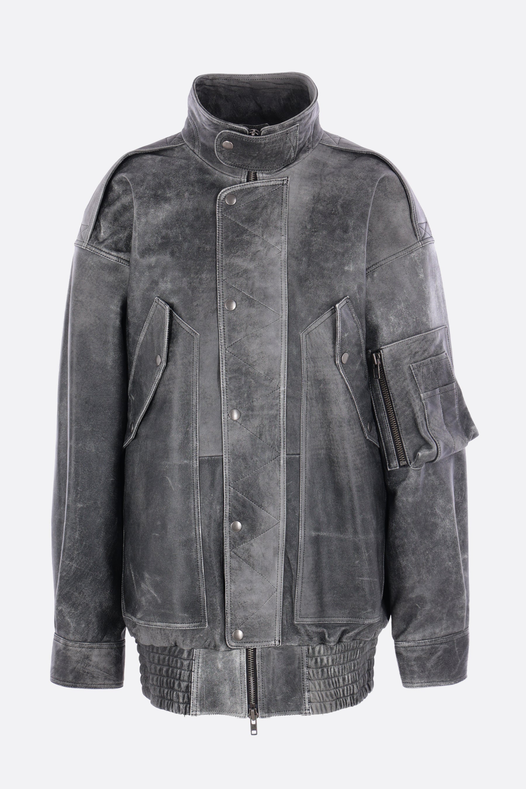 oversized bomber jacket in vintage-effect leather