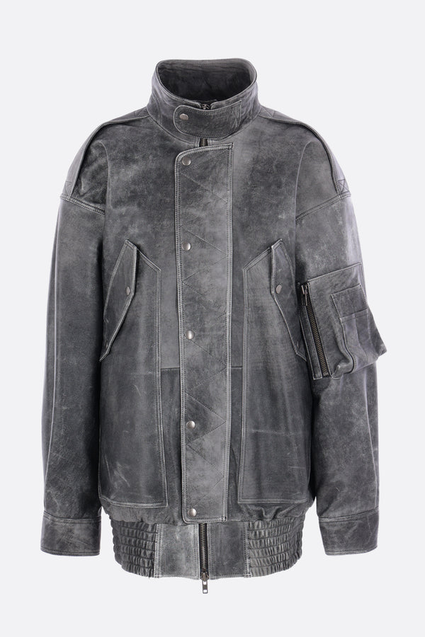oversized bomber jacket in vintage-effect leather