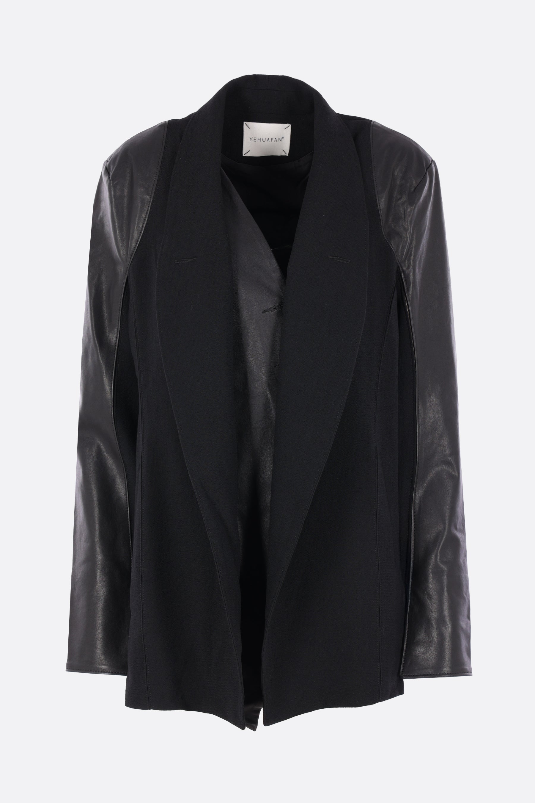 single-breasted jacket in crepe and leather