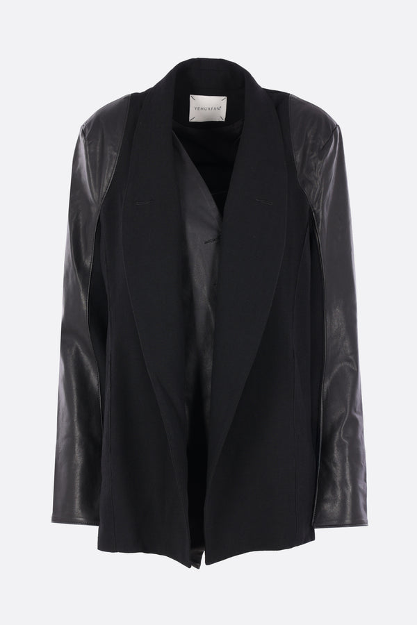 single-breasted jacket in crepe and leather