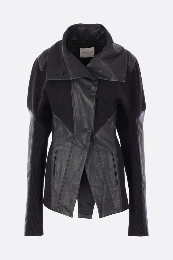 asymmetric jacket in leather rib jersey