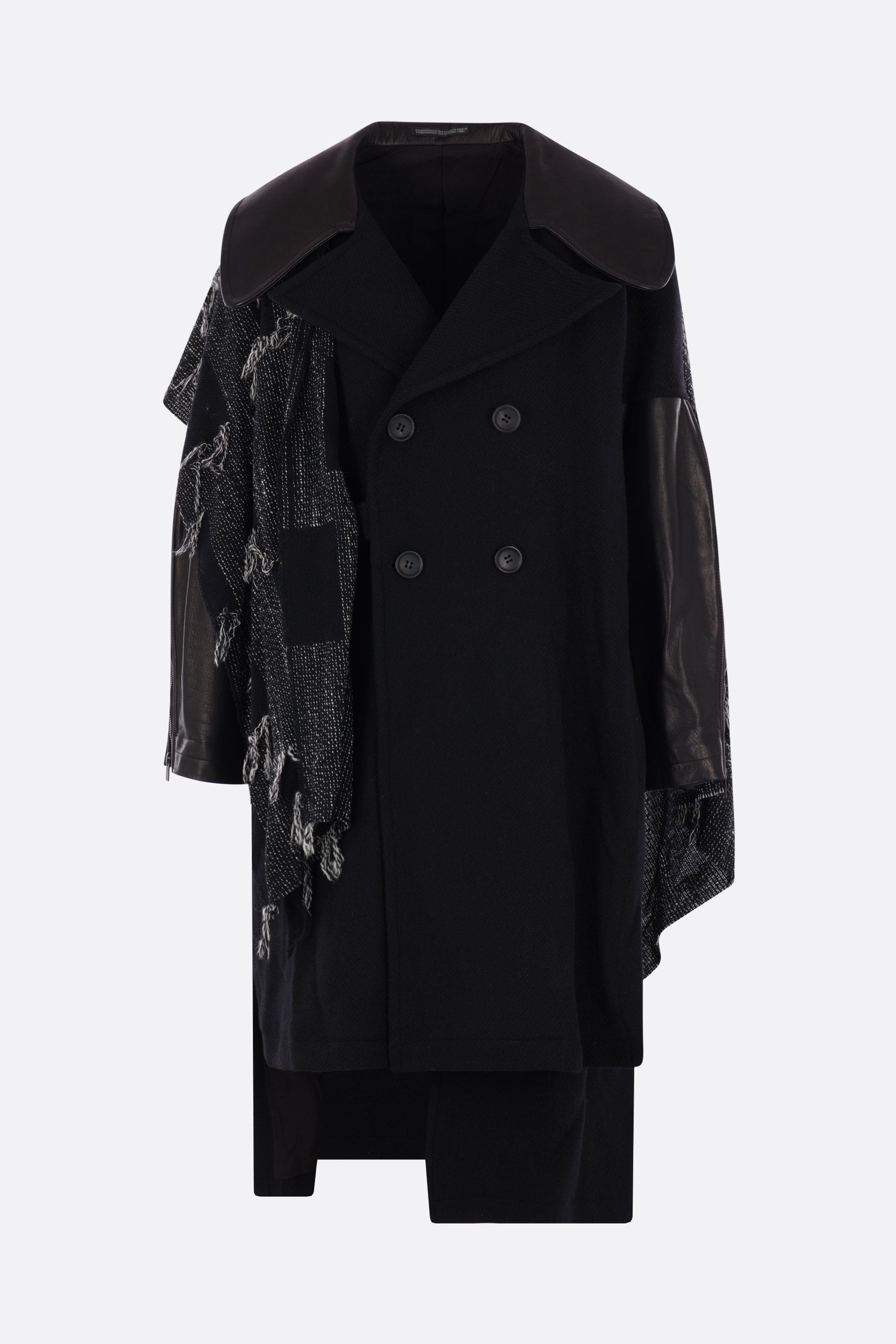 double layered coat in wool and leather