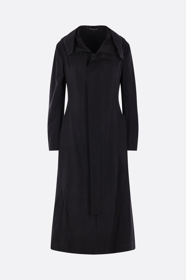 full-zip hooded coat in technical silk