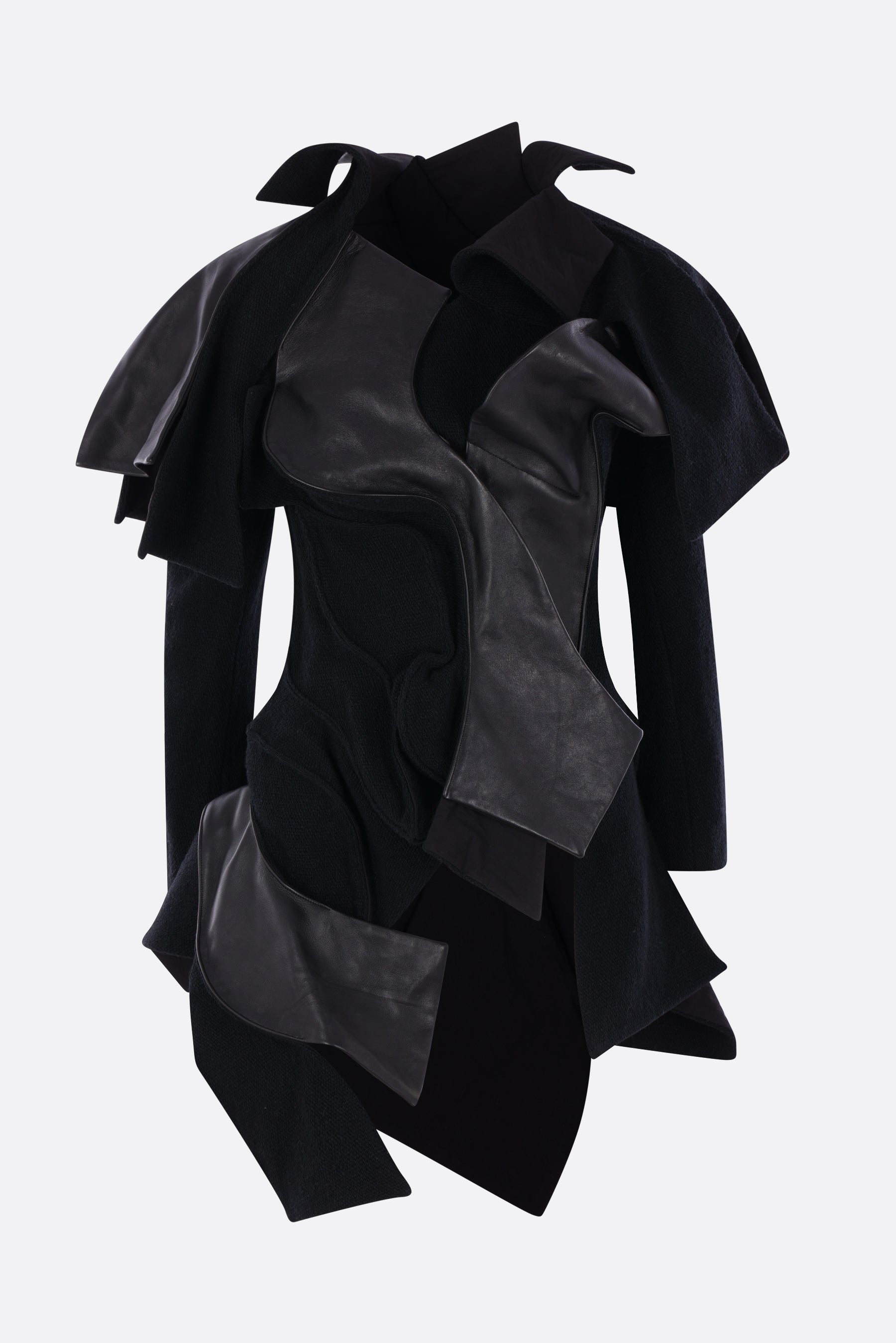 asymmetric jacket in wool blend and leather