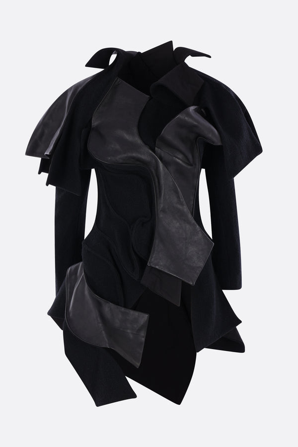 asymmetric jacket in wool blend and leather