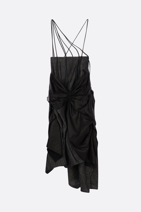 asymmetric skirt in herringbone wool and leather