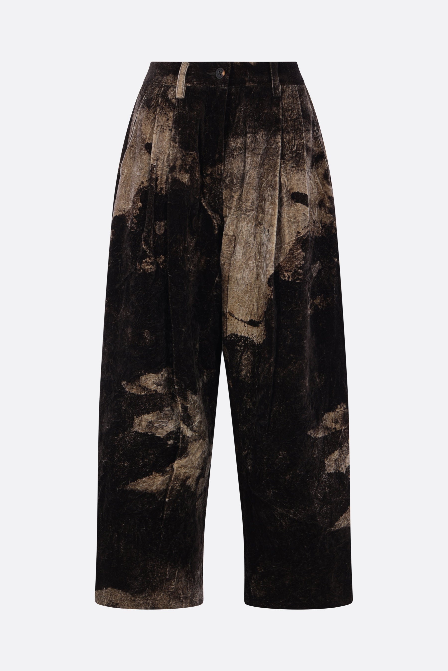 darted trousers in printed velvet