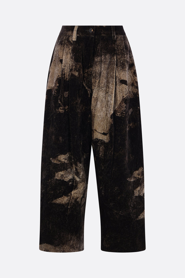 darted trousers in printed velvet