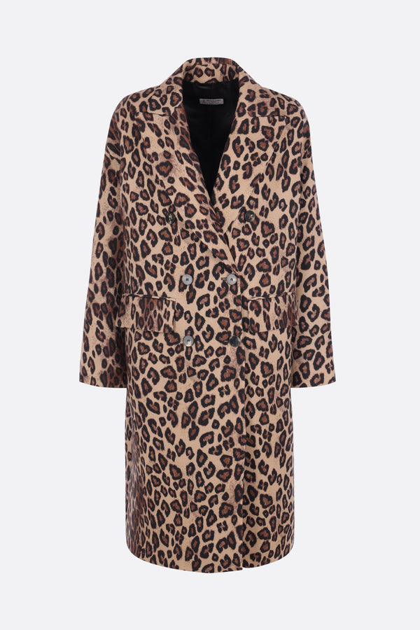 cappotto doppiopetto in lana stampa leopardo