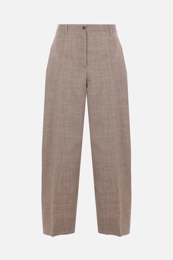wide-leg trousers in wool and linen blend