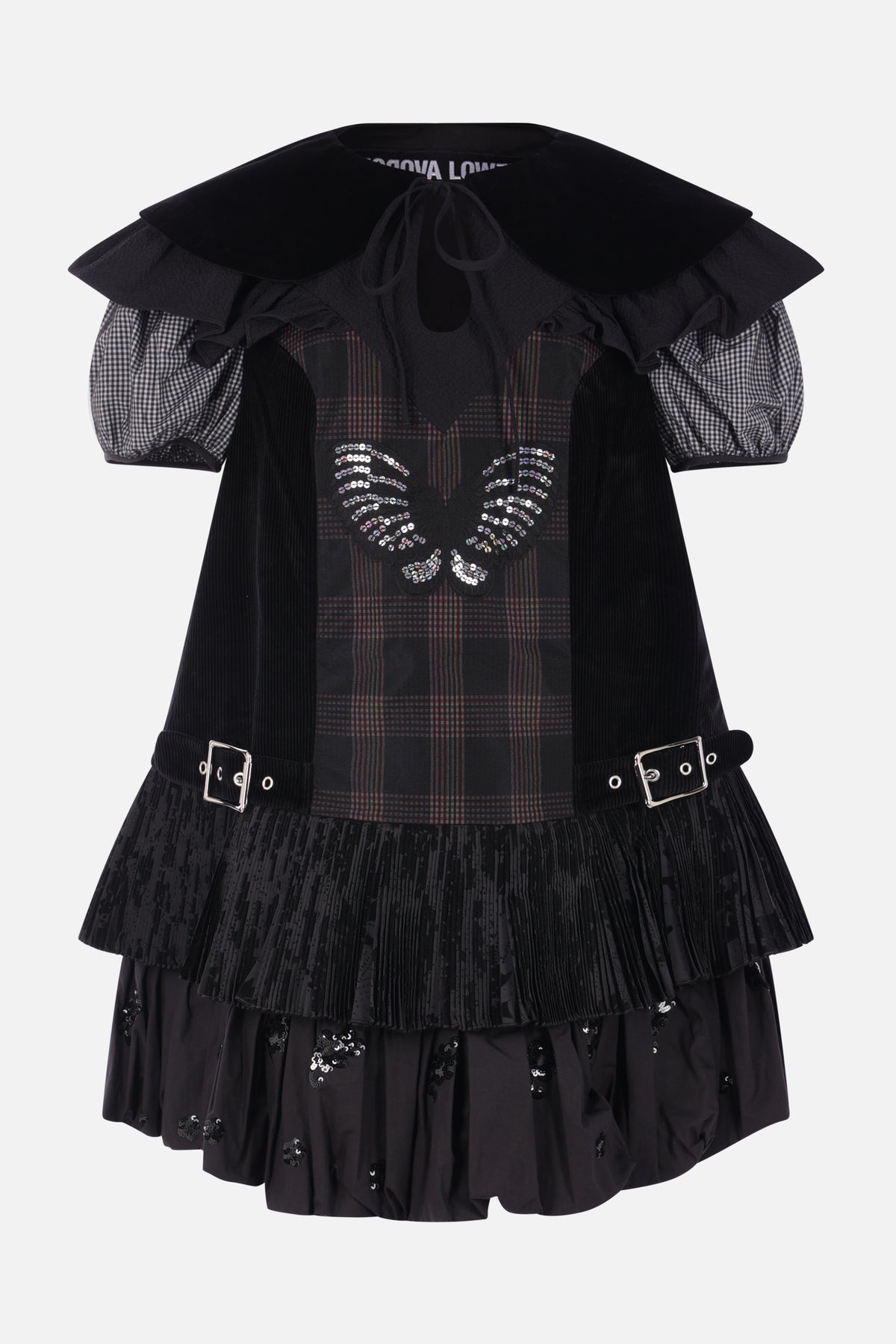 Swoon mini dress in velvet and check cotton