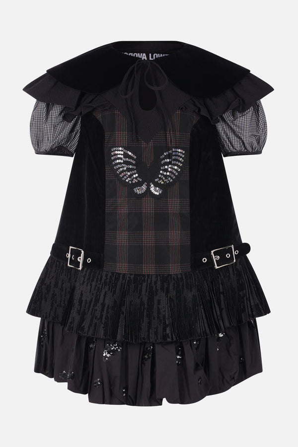 Swoon mini dress in velvet and check cotton