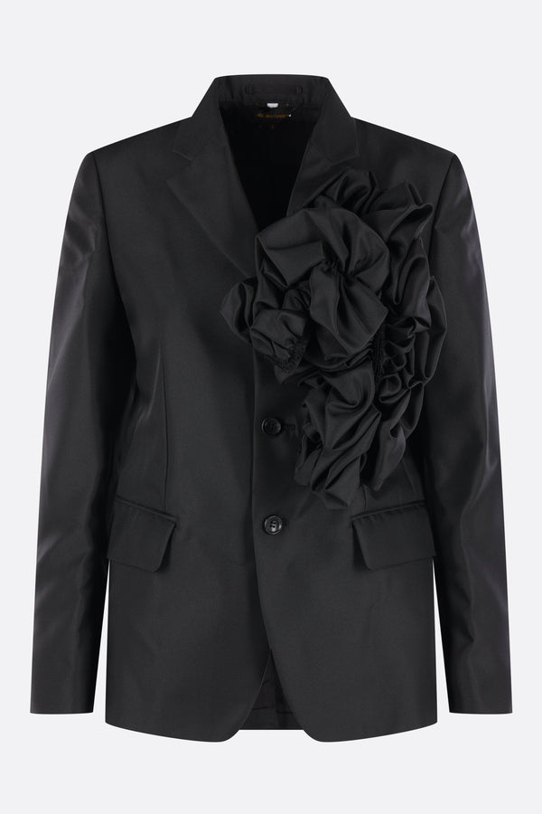 single-breasted jacket in gabardine with ruffles