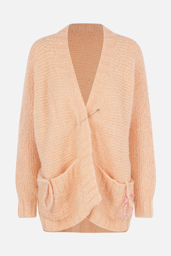 silk cardigan with safety pin