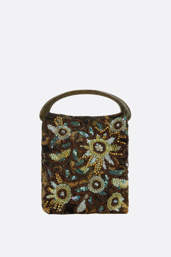 borsa a mano micro in velluto ricamato