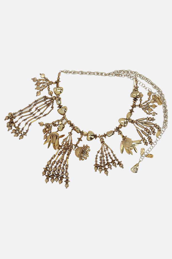 brass and resin necklace with tassels