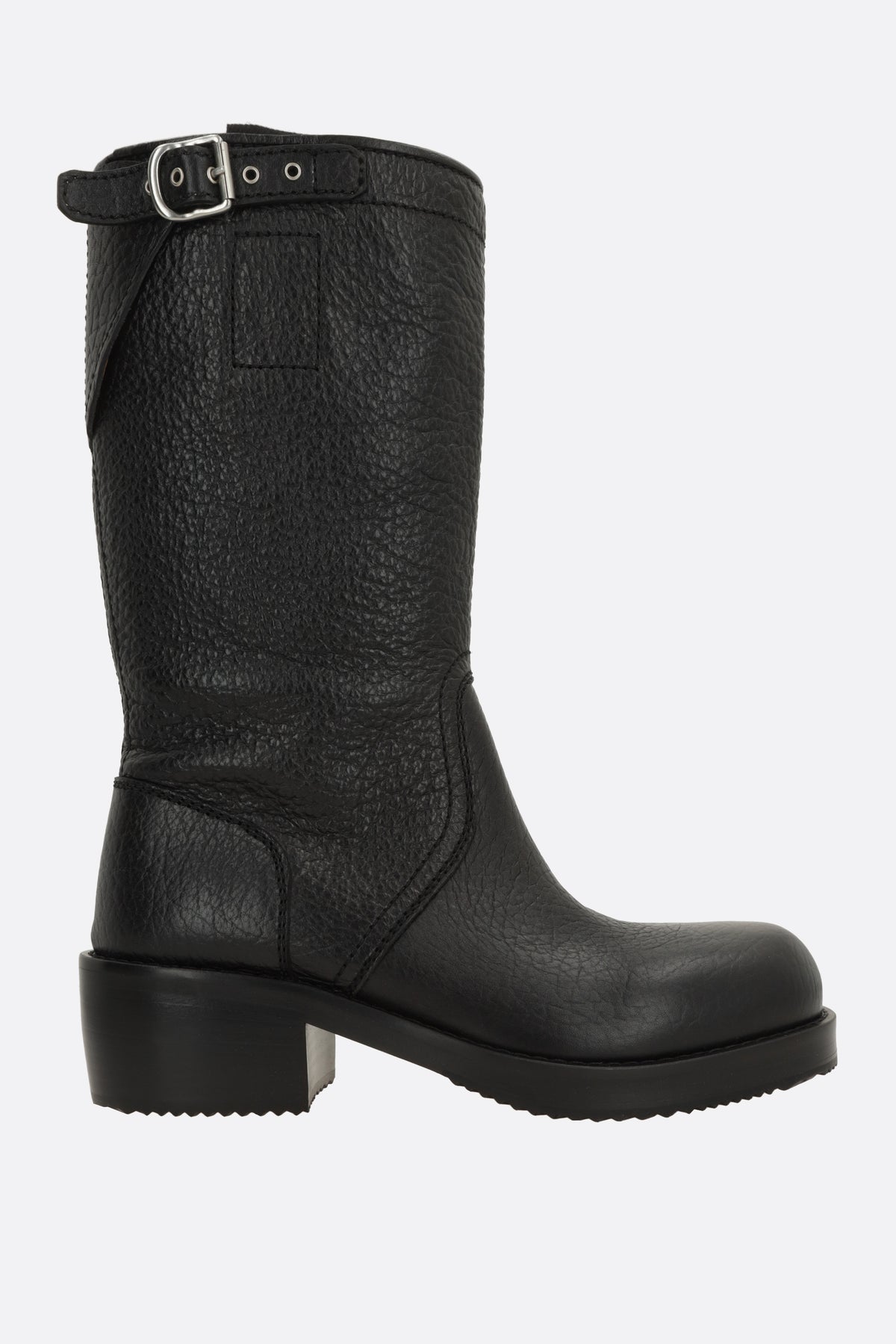 grainy leather biker boots