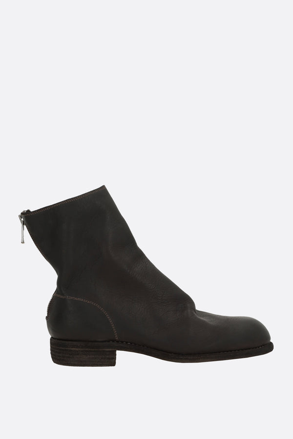 zipped ankle boots in soft grainy leather