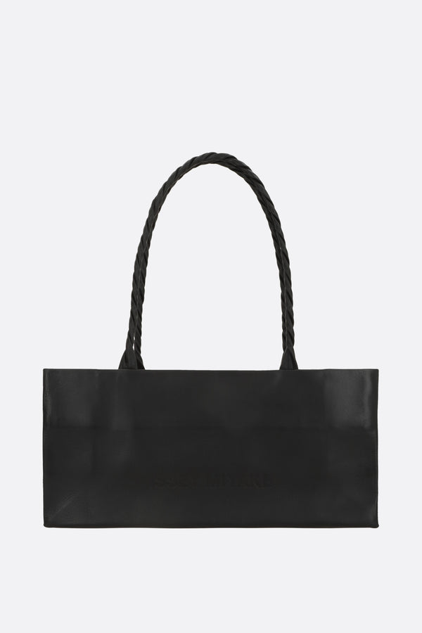 Paper tote bag in grainy leather