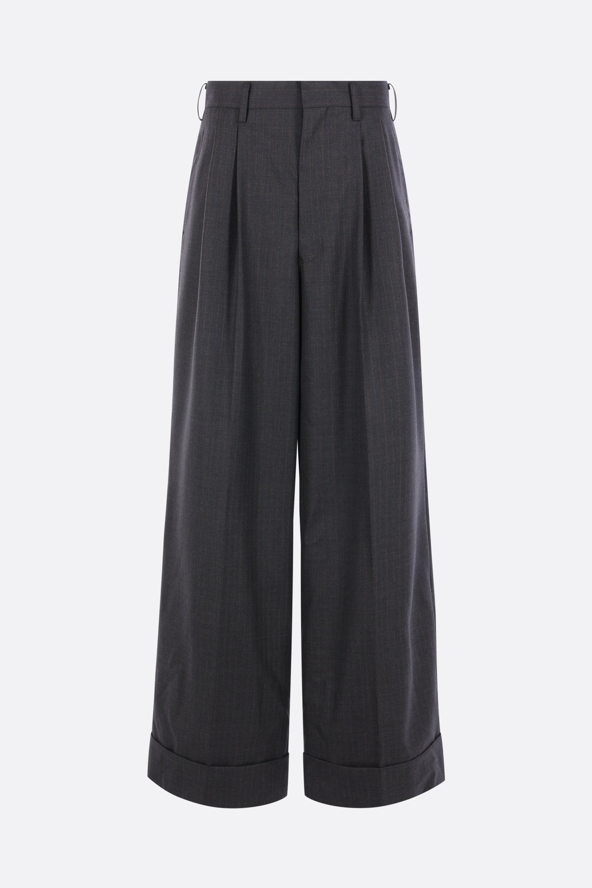 pantalone a gamba ampia in lana a righe