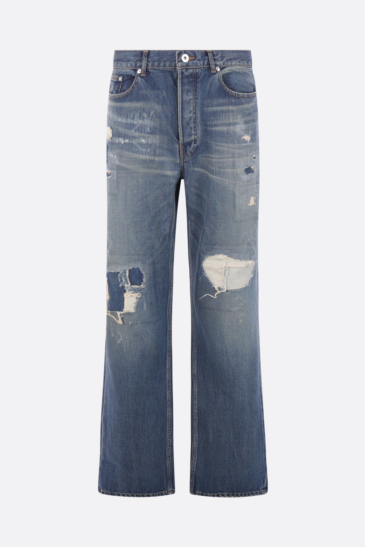 straight-leg jeans in distressed denim