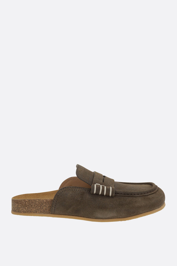 mule flat Stitch Loafer in suede cerato