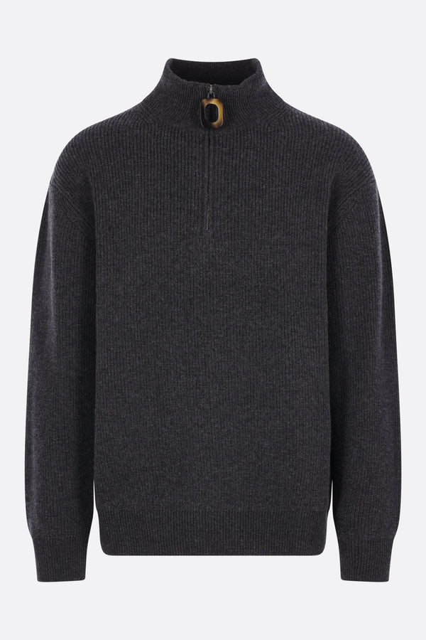pullover half-zip in lana e cotone