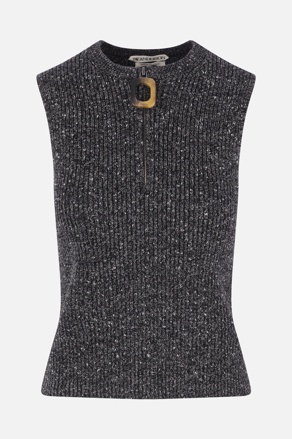 top smanicato in maglia di lurex