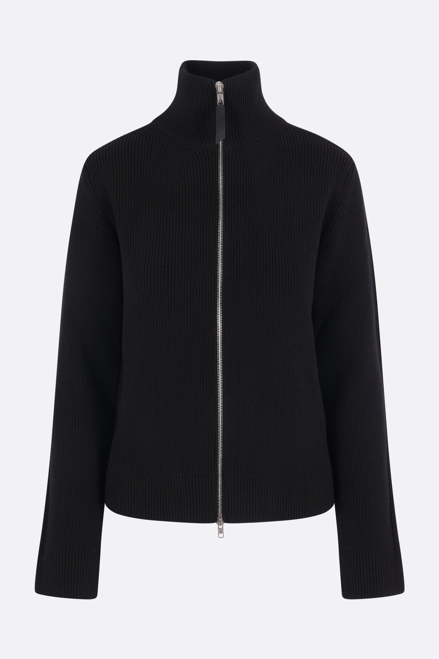 full-zip cardigan in rib wool and cotton