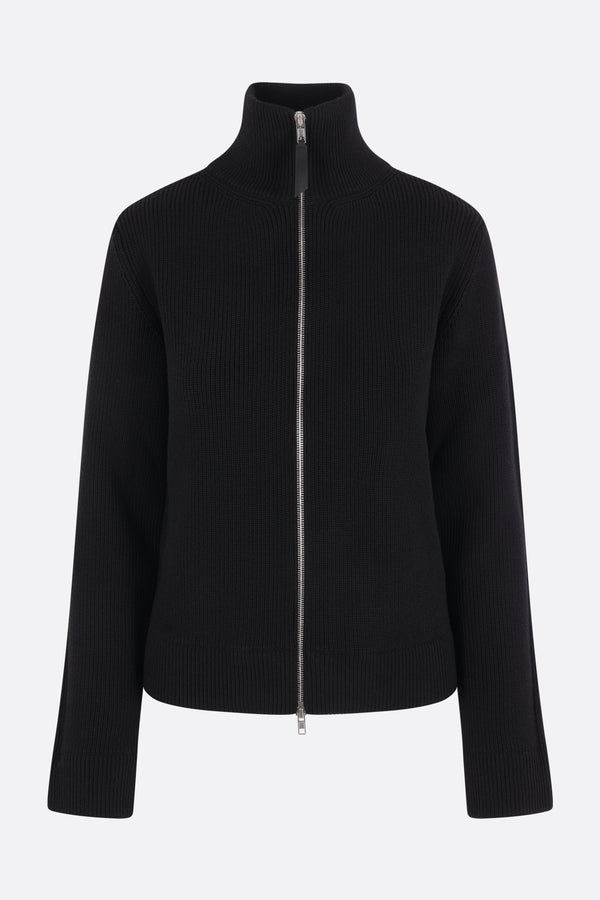 full-zip cardigan in rib wool and cotton