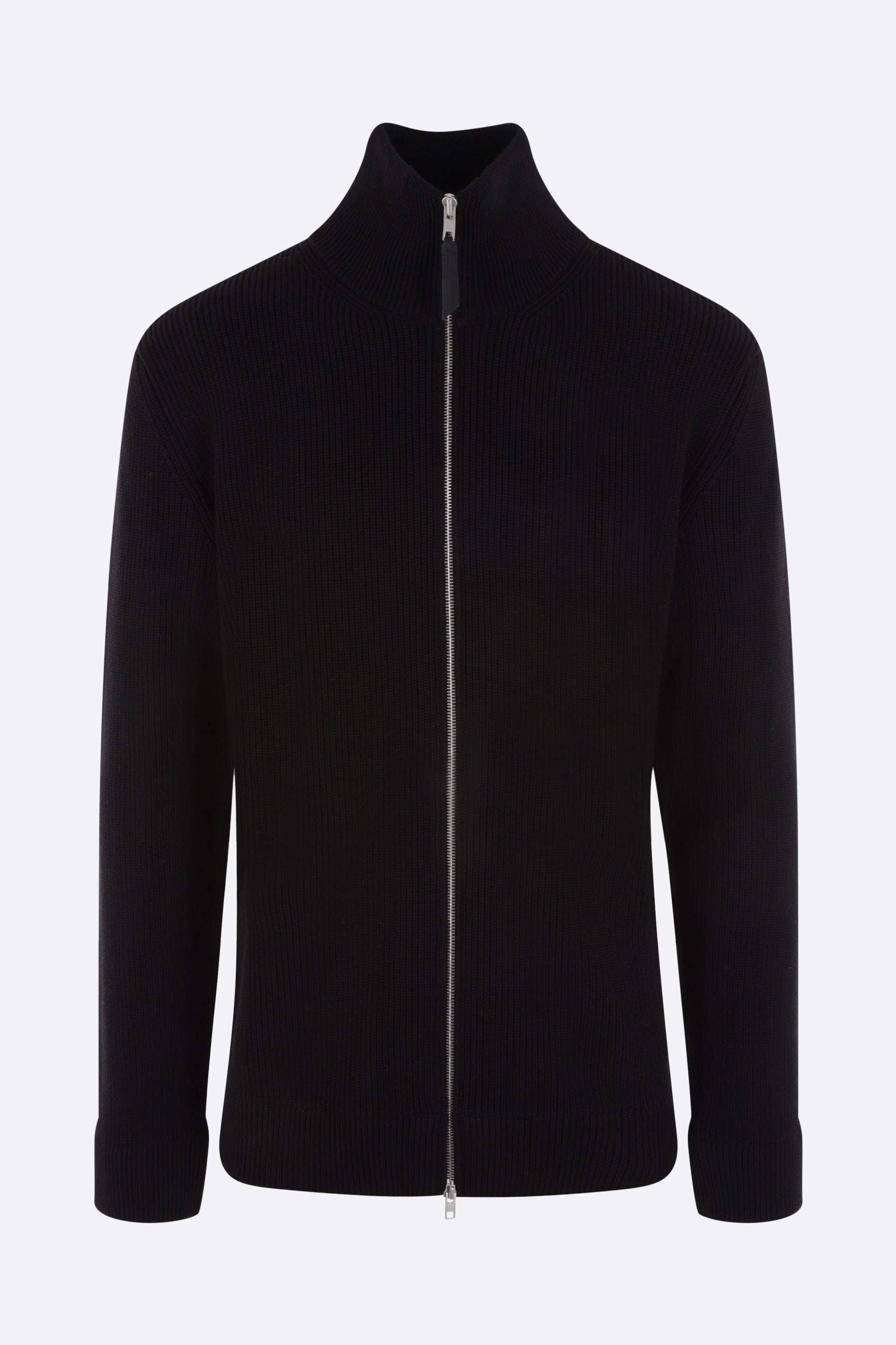 full-zip cardigan in cotton and wool blend
