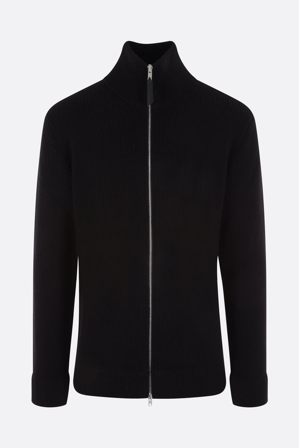 full-zip cardigan in cotton and wool blend