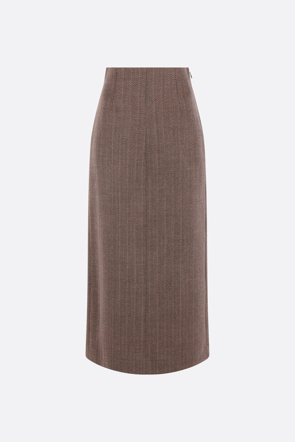 pencil skirt trousers in herringbone wool