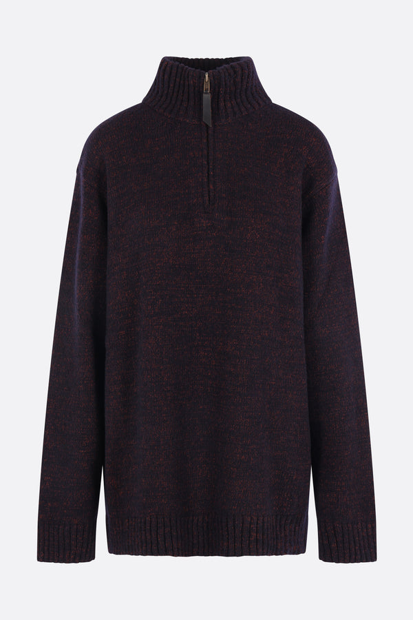 half-zip sweater in cotton and wool blend
