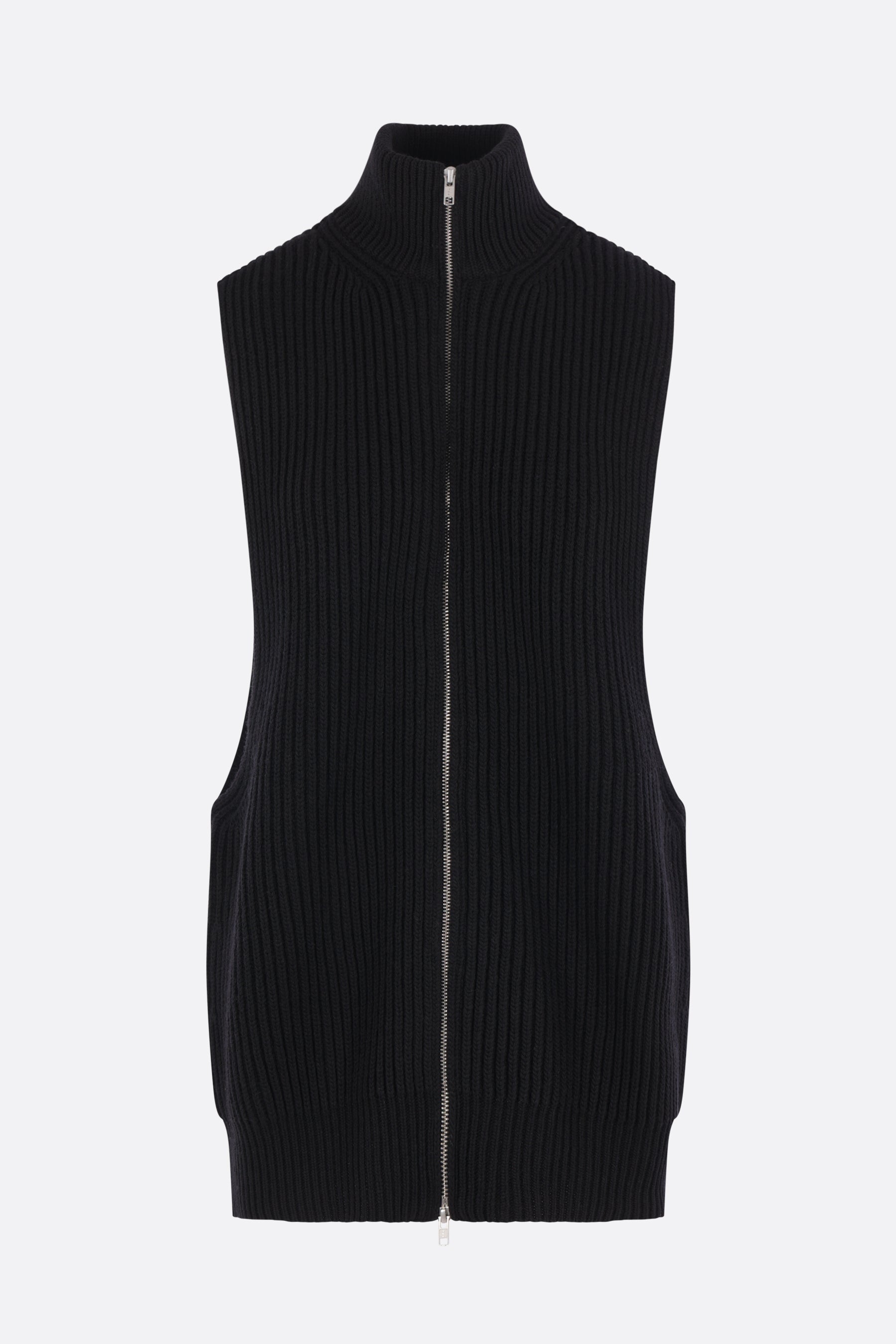 full-zip vest in rib wool-blend